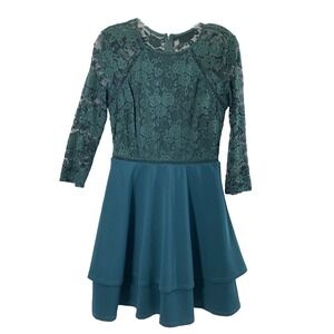 City Vibe Party‎ Dress Womens Size 7 Dark Green Lace Forest Fairy Fit Flare Tier